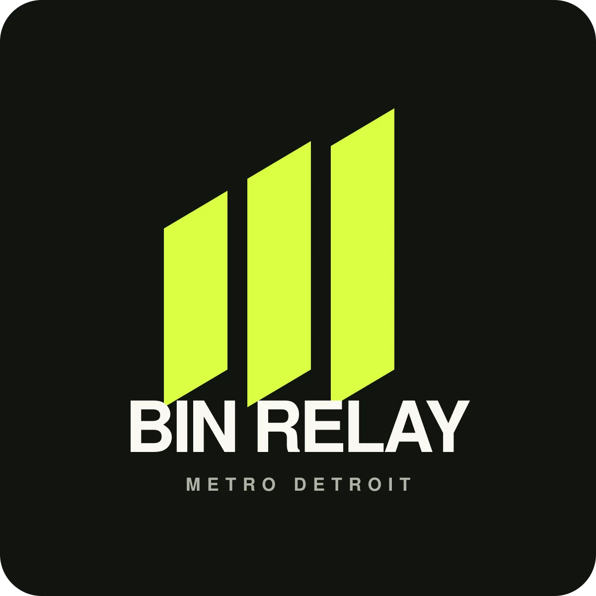 Bin Relay Metro Detroit stacked logo on a dark background