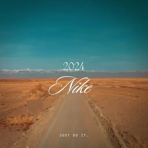 Nike campaign submission still with a desert road and Just Do It typography