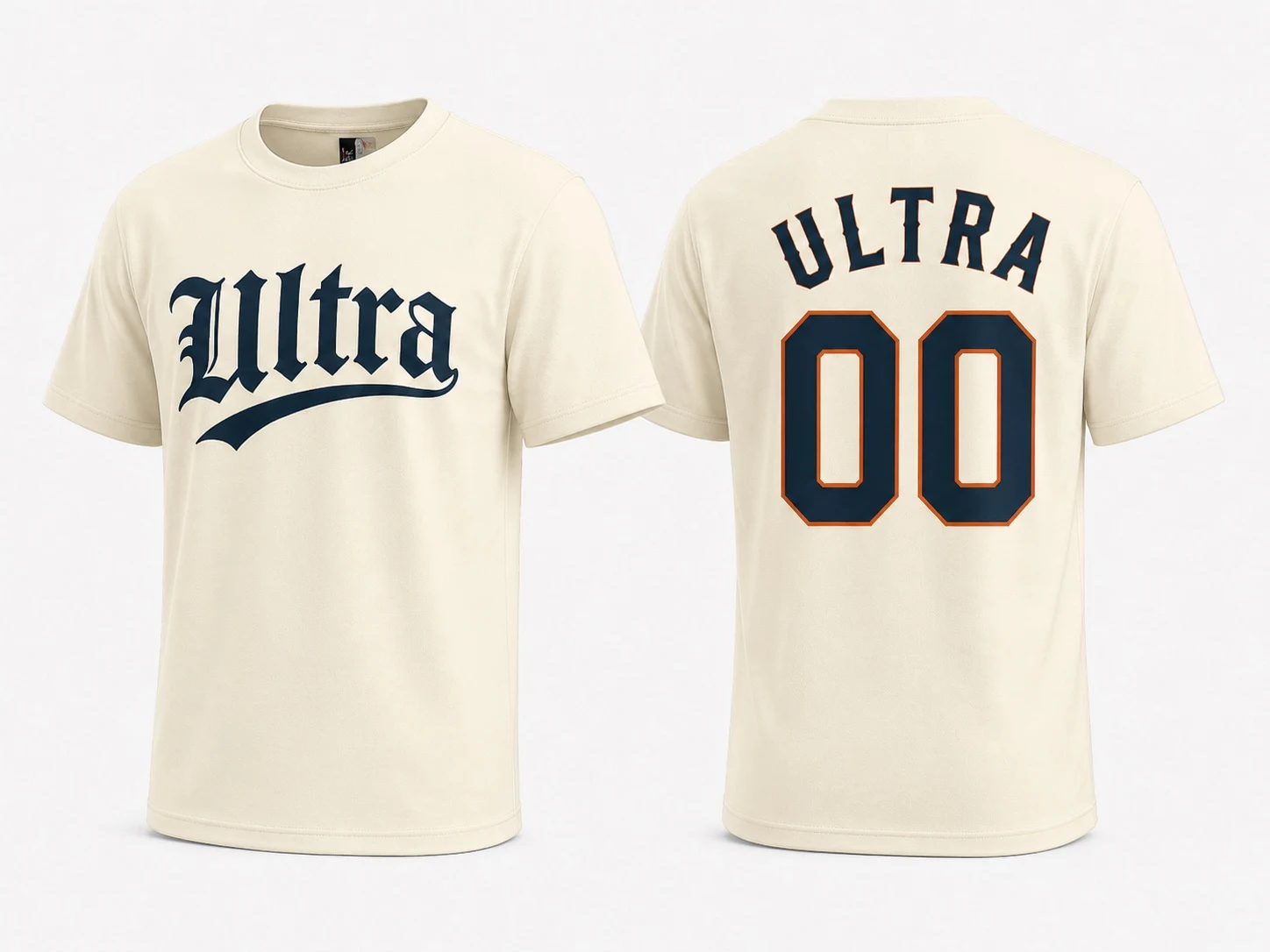 Ultra Cannabis cream shirt mockup showing front and back designs